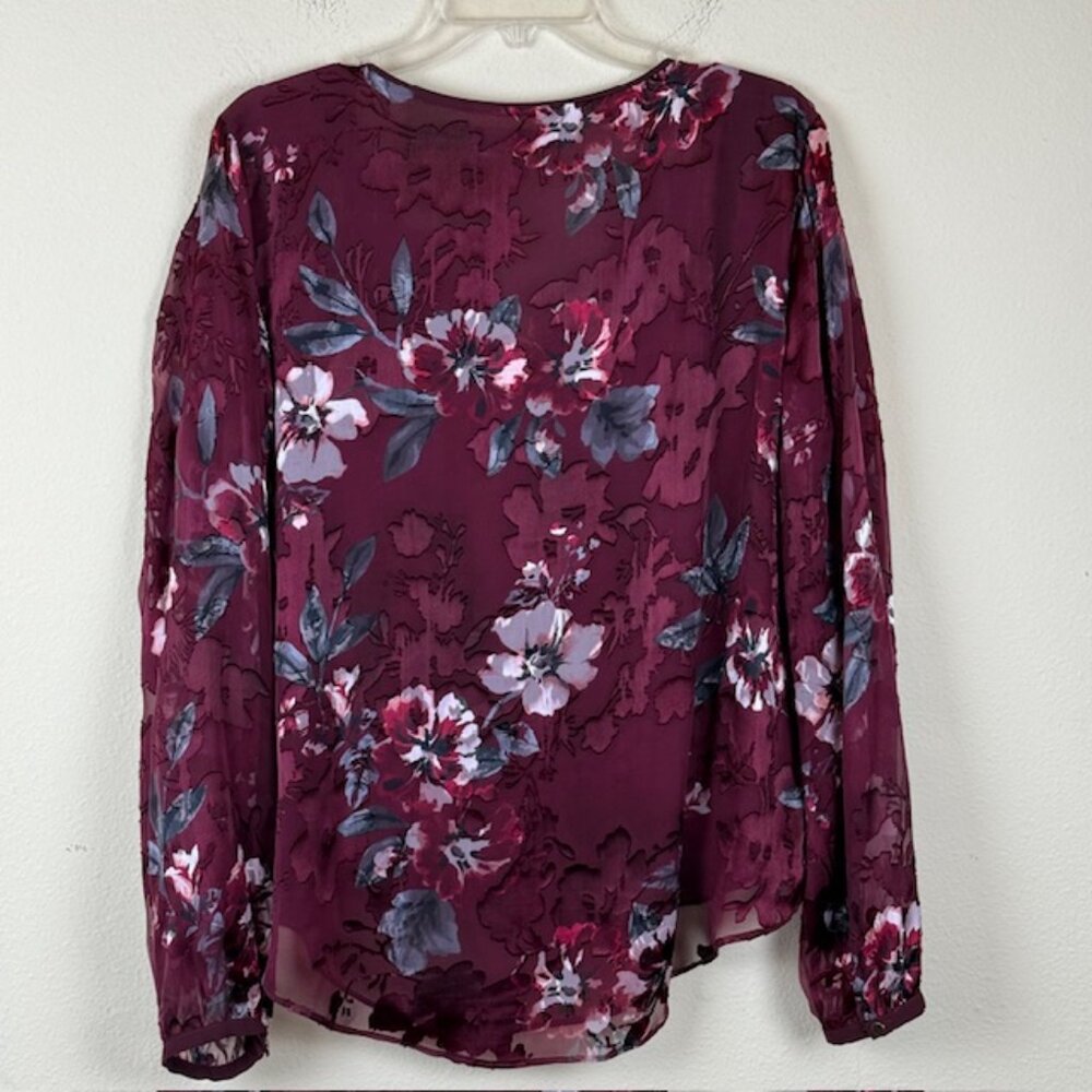White House Black Market Blouse Women 16 Silk Blend Burgundy Long Sleeve - Picture 7 of 16